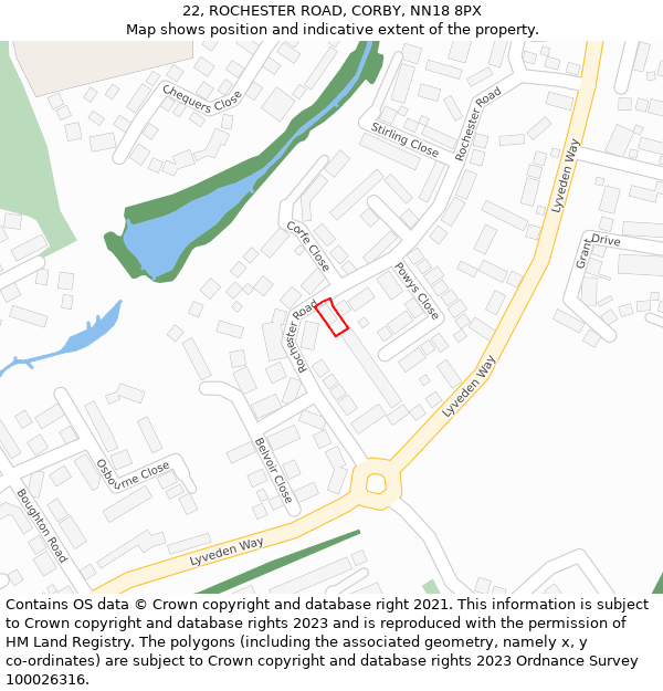 22, ROCHESTER ROAD, CORBY, NN18 8PX: Location map and indicative extent of plot