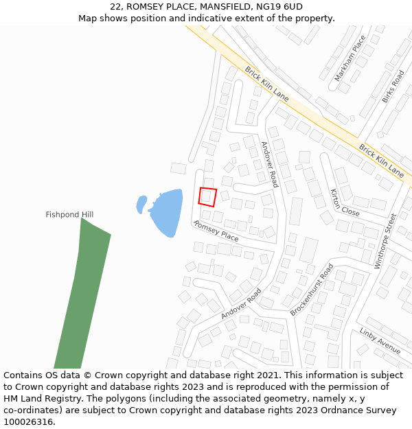 22, ROMSEY PLACE, MANSFIELD, NG19 6UD: Location map and indicative extent of plot