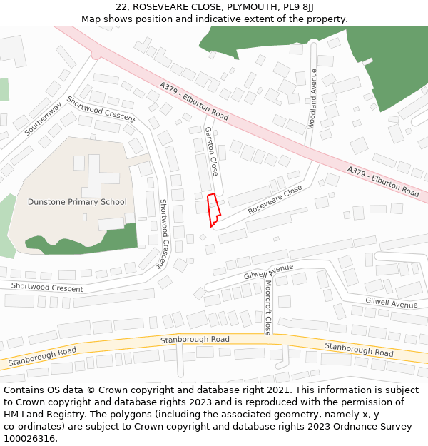 22, ROSEVEARE CLOSE, PLYMOUTH, PL9 8JJ: Location map and indicative extent of plot