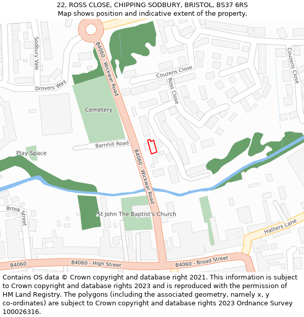 22, ROSS CLOSE, CHIPPING SODBURY, BRISTOL, BS37 6RS: Location map and indicative extent of plot