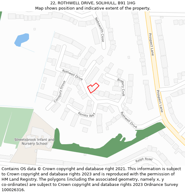 22, ROTHWELL DRIVE, SOLIHULL, B91 1HG: Location map and indicative extent of plot