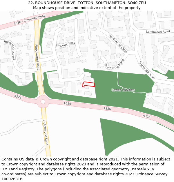 22, ROUNDHOUSE DRIVE, TOTTON, SOUTHAMPTON, SO40 7EU: Location map and indicative extent of plot