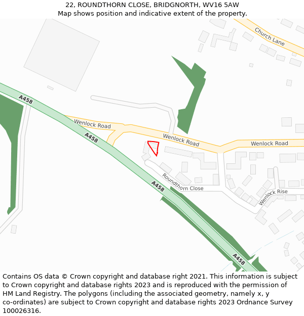 22, ROUNDTHORN CLOSE, BRIDGNORTH, WV16 5AW: Location map and indicative extent of plot