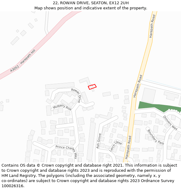 22, ROWAN DRIVE, SEATON, EX12 2UH: Location map and indicative extent of plot