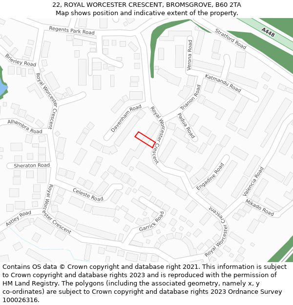 22, ROYAL WORCESTER CRESCENT, BROMSGROVE, B60 2TA: Location map and indicative extent of plot