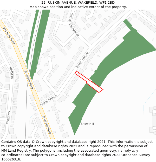 22, RUSKIN AVENUE, WAKEFIELD, WF1 2BD: Location map and indicative extent of plot