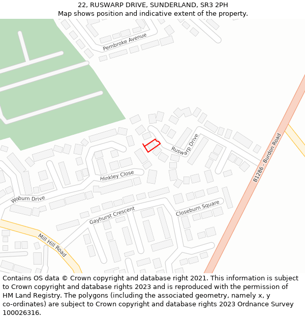 22, RUSWARP DRIVE, SUNDERLAND, SR3 2PH: Location map and indicative extent of plot