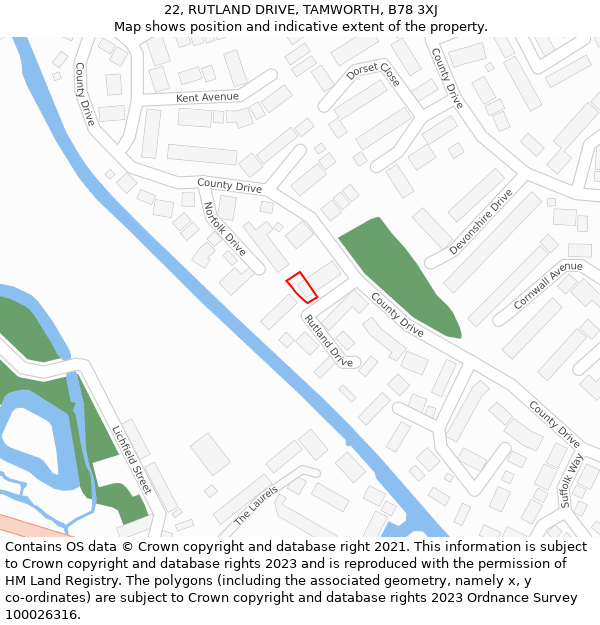 22, RUTLAND DRIVE, TAMWORTH, B78 3XJ: Location map and indicative extent of plot