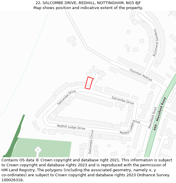 22, SALCOMBE DRIVE, REDHILL, NOTTINGHAM, NG5 8JF: Location map and indicative extent of plot