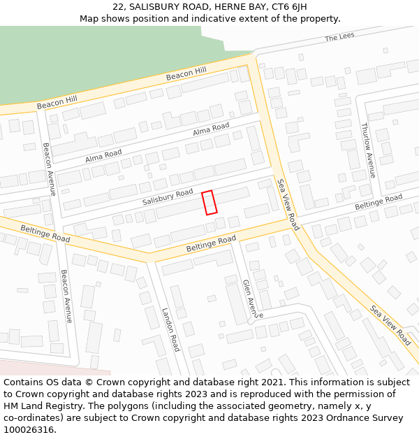 22, SALISBURY ROAD, HERNE BAY, CT6 6JH: Location map and indicative extent of plot