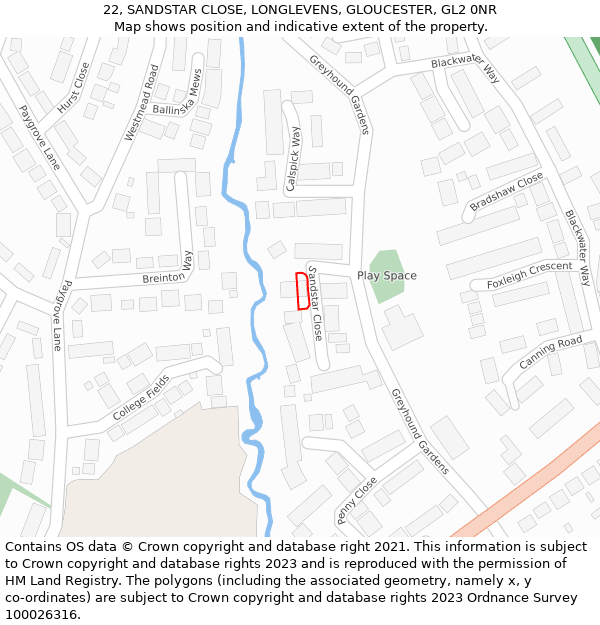 22, SANDSTAR CLOSE, LONGLEVENS, GLOUCESTER, GL2 0NR: Location map and indicative extent of plot