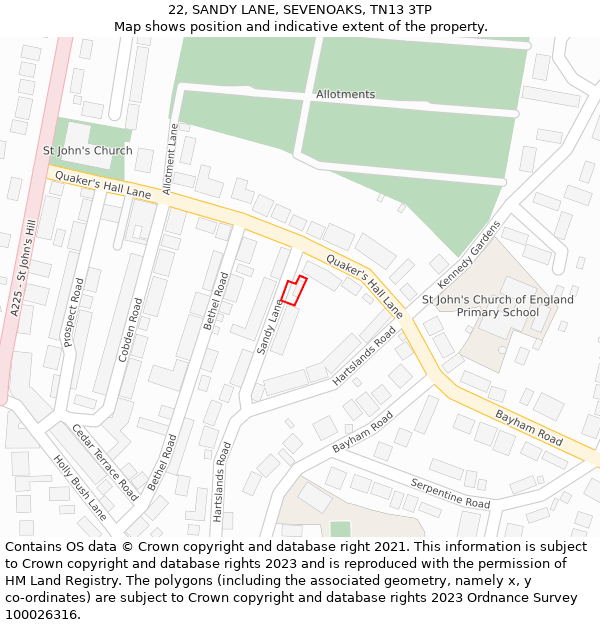 22, SANDY LANE, SEVENOAKS, TN13 3TP: Location map and indicative extent of plot