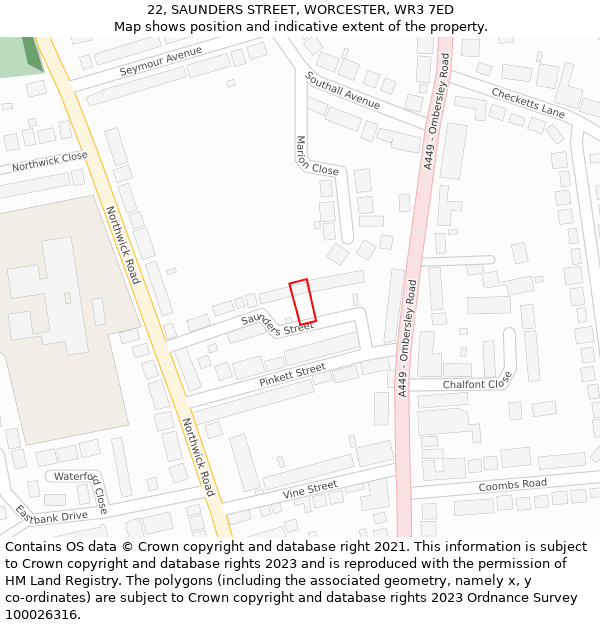 22, SAUNDERS STREET, WORCESTER, WR3 7ED: Location map and indicative extent of plot