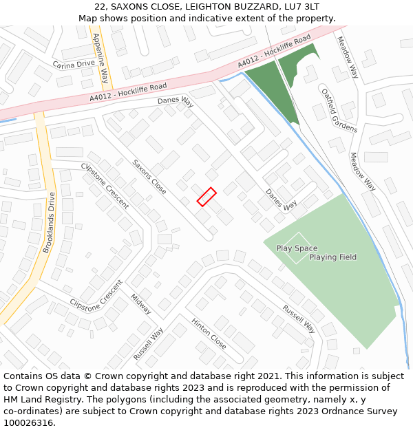 22, SAXONS CLOSE, LEIGHTON BUZZARD, LU7 3LT: Location map and indicative extent of plot