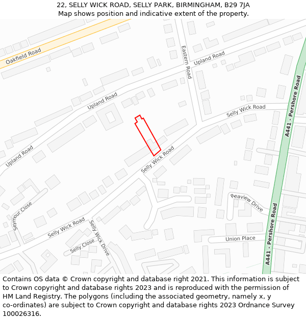 22, SELLY WICK ROAD, SELLY PARK, BIRMINGHAM, B29 7JA: Location map and indicative extent of plot