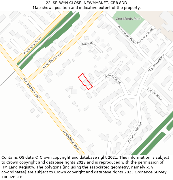 22, SELWYN CLOSE, NEWMARKET, CB8 8DD: Location map and indicative extent of plot