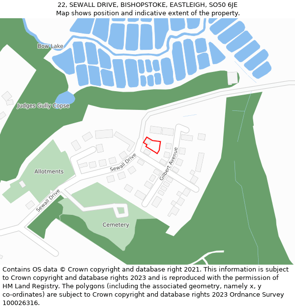 22, SEWALL DRIVE, BISHOPSTOKE, EASTLEIGH, SO50 6JE: Location map and indicative extent of plot