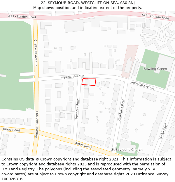 22, SEYMOUR ROAD, WESTCLIFF-ON-SEA, SS0 8NJ: Location map and indicative extent of plot