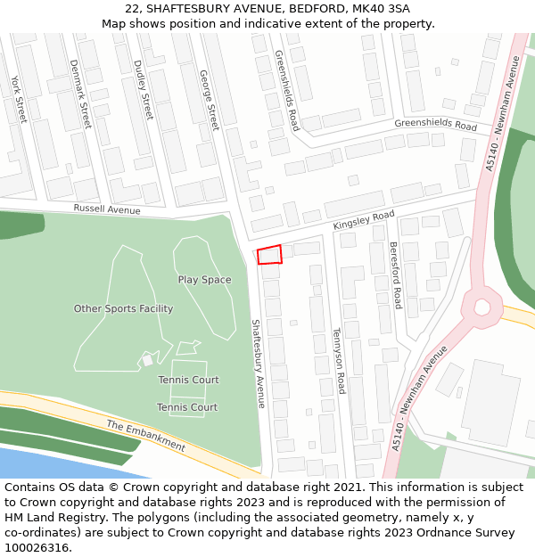 22, SHAFTESBURY AVENUE, BEDFORD, MK40 3SA: Location map and indicative extent of plot