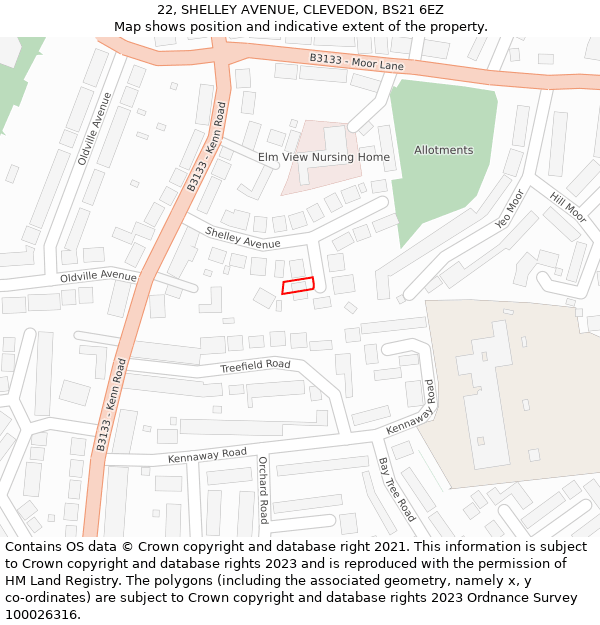 22, SHELLEY AVENUE, CLEVEDON, BS21 6EZ: Location map and indicative extent of plot