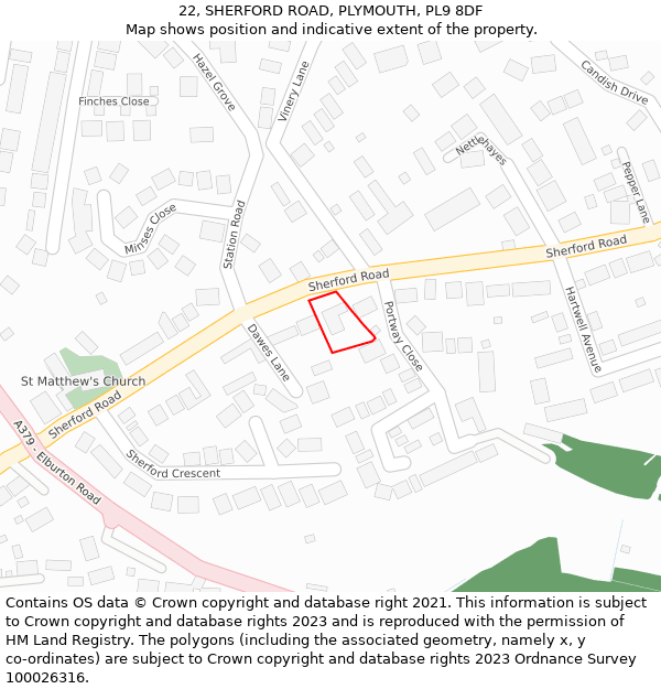 22, SHERFORD ROAD, PLYMOUTH, PL9 8DF: Location map and indicative extent of plot