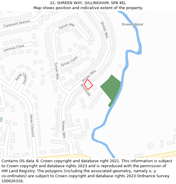 22, SHREEN WAY, GILLINGHAM, SP8 4EL: Location map and indicative extent of plot