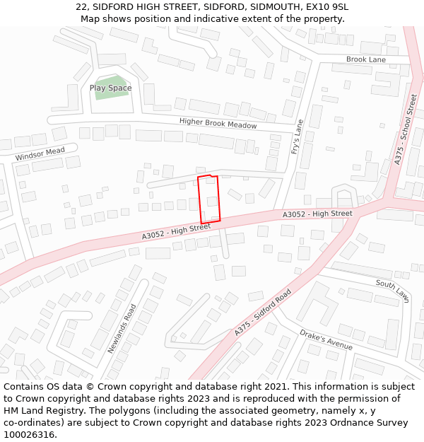 22, SIDFORD HIGH STREET, SIDFORD, SIDMOUTH, EX10 9SL: Location map and indicative extent of plot