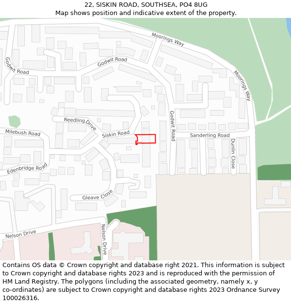 22, SISKIN ROAD, SOUTHSEA, PO4 8UG: Location map and indicative extent of plot