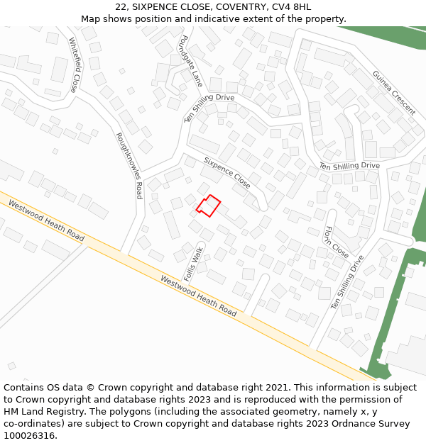 22, SIXPENCE CLOSE, COVENTRY, CV4 8HL: Location map and indicative extent of plot