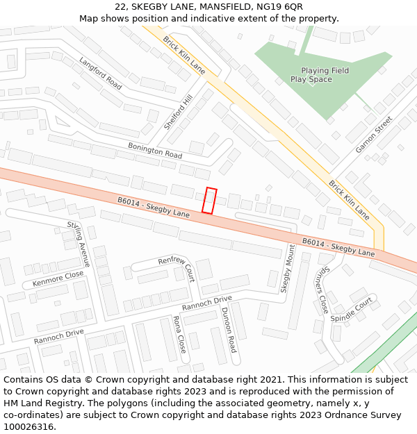 22, SKEGBY LANE, MANSFIELD, NG19 6QR: Location map and indicative extent of plot