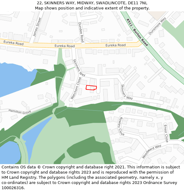 22, SKINNERS WAY, MIDWAY, SWADLINCOTE, DE11 7NL: Location map and indicative extent of plot