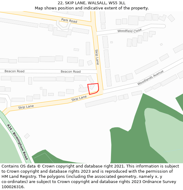 22, SKIP LANE, WALSALL, WS5 3LL: Location map and indicative extent of plot