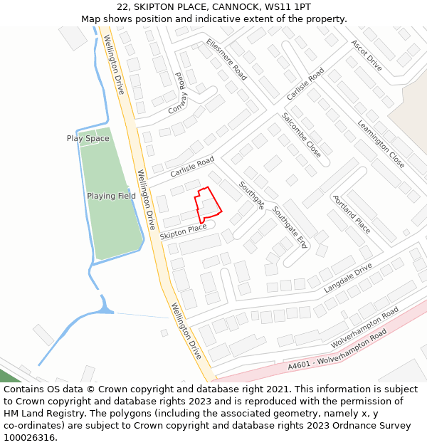 22, SKIPTON PLACE, CANNOCK, WS11 1PT: Location map and indicative extent of plot