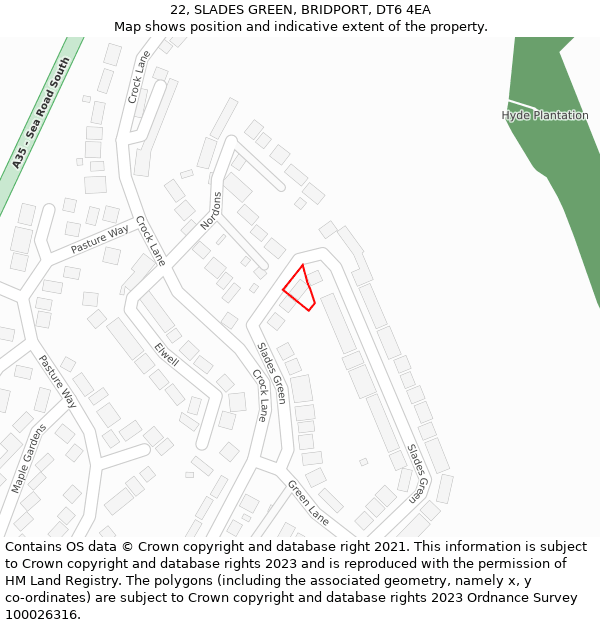 22, SLADES GREEN, BRIDPORT, DT6 4EA: Location map and indicative extent of plot