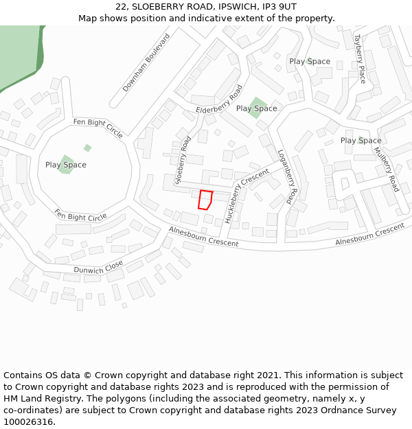 22, SLOEBERRY ROAD, IPSWICH, IP3 9UT: Location map and indicative extent of plot
