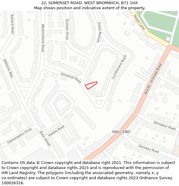 22, SOMERSET ROAD, WEST BROMWICH, B71 1HA: Location map and indicative extent of plot