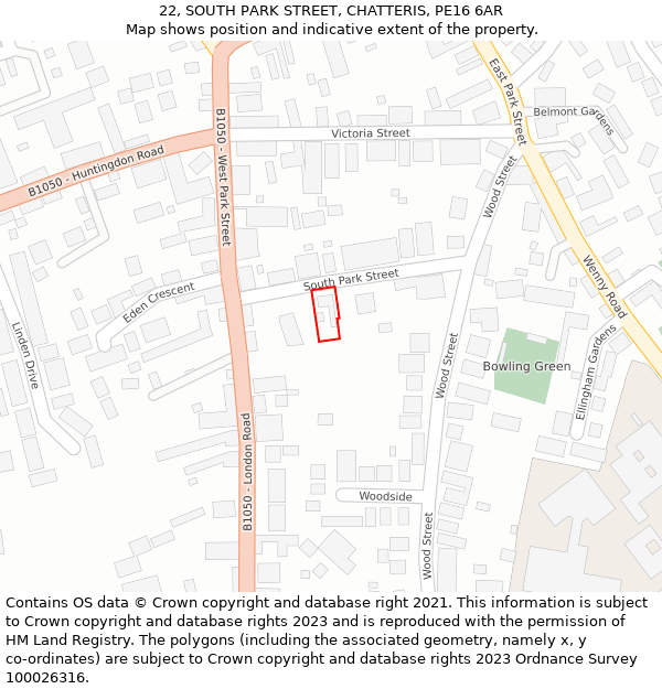 22, SOUTH PARK STREET, CHATTERIS, PE16 6AR: Location map and indicative extent of plot