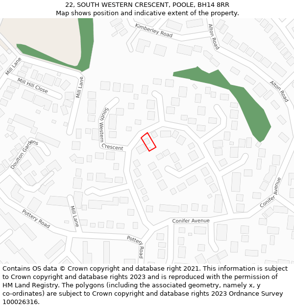 22, SOUTH WESTERN CRESCENT, POOLE, BH14 8RR: Location map and indicative extent of plot