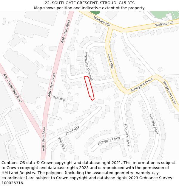 22, SOUTHGATE CRESCENT, STROUD, GL5 3TS: Location map and indicative extent of plot