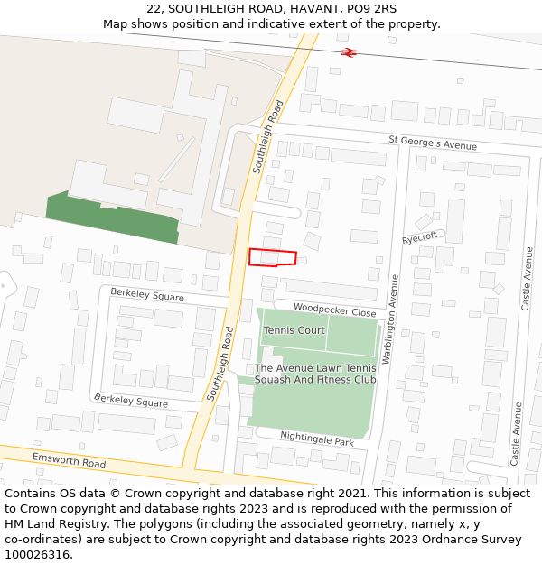 22, SOUTHLEIGH ROAD, HAVANT, PO9 2RS: Location map and indicative extent of plot