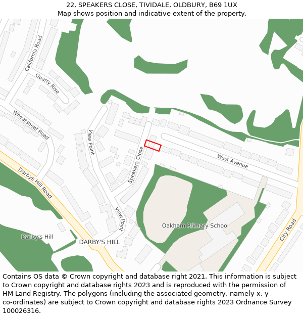 22, SPEAKERS CLOSE, TIVIDALE, OLDBURY, B69 1UX: Location map and indicative extent of plot