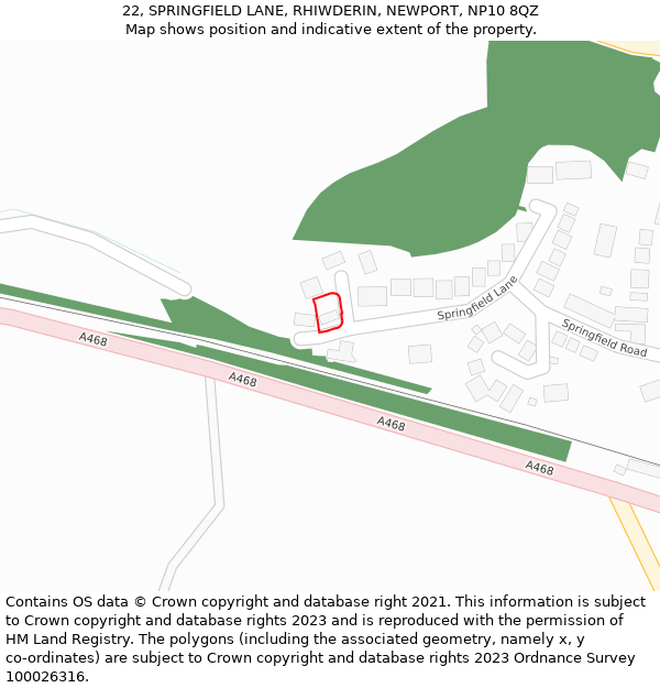 22, SPRINGFIELD LANE, RHIWDERIN, NEWPORT, NP10 8QZ: Location map and indicative extent of plot