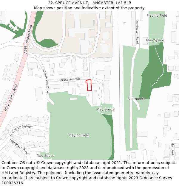 22, SPRUCE AVENUE, LANCASTER, LA1 5LB: Location map and indicative extent of plot