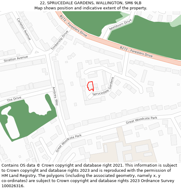 22, SPRUCEDALE GARDENS, WALLINGTON, SM6 9LB: Location map and indicative extent of plot