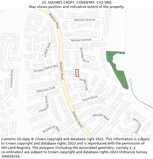 22, SQUIRES CROFT, COVENTRY, CV2 2RQ: Location map and indicative extent of plot