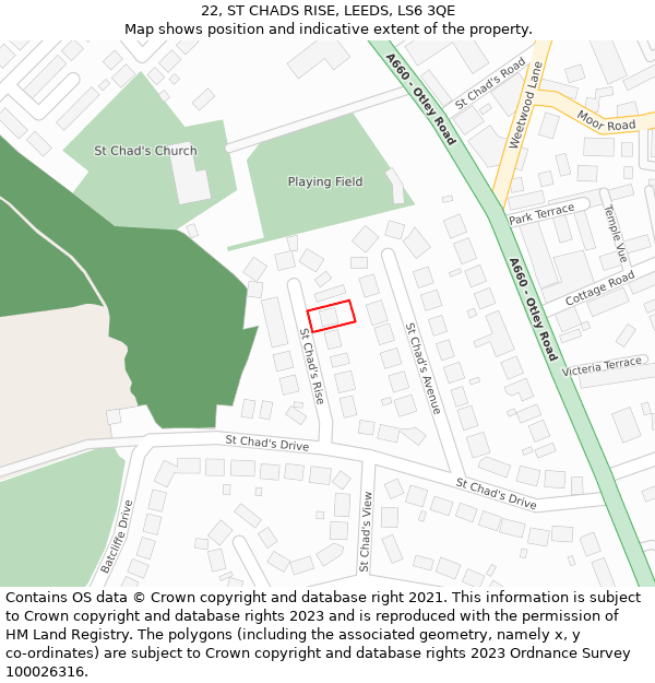 22, ST CHADS RISE, LEEDS, LS6 3QE: Location map and indicative extent of plot