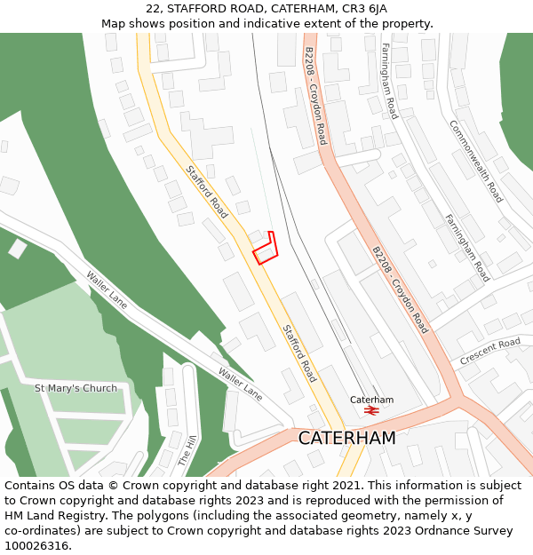 22, STAFFORD ROAD, CATERHAM, CR3 6JA: Location map and indicative extent of plot