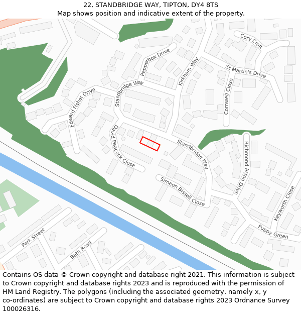 22, STANDBRIDGE WAY, TIPTON, DY4 8TS: Location map and indicative extent of plot