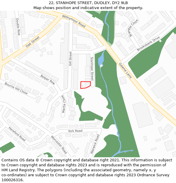 22, STANHOPE STREET, DUDLEY, DY2 9LB: Location map and indicative extent of plot