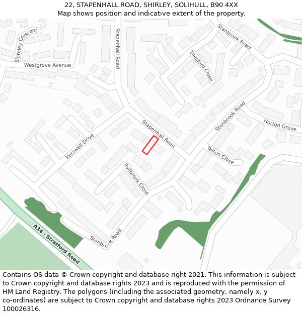 22, STAPENHALL ROAD, SHIRLEY, SOLIHULL, B90 4XX: Location map and indicative extent of plot